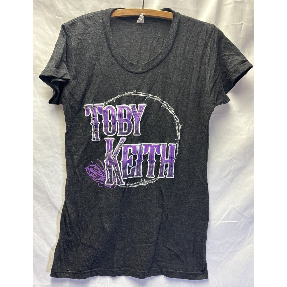 Size Large Women's Toby Keith Concert Tee Charcoal Gray Purple Barbed Wire